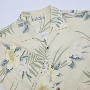 Tommy Bahama Shirt Mens L Beige Silk Hawaiian Floral Camp Button Up Aloha Read